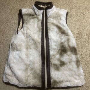 Faux Fur Vest with Brown Trim